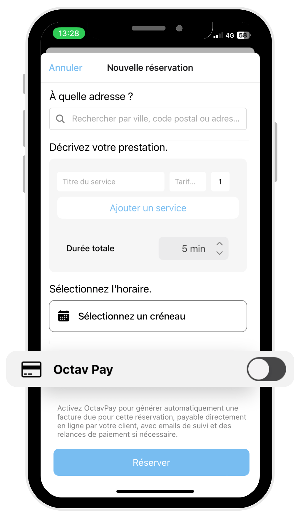 Lien de paiement associé aux réservations manuelles pour faciliter le règlement