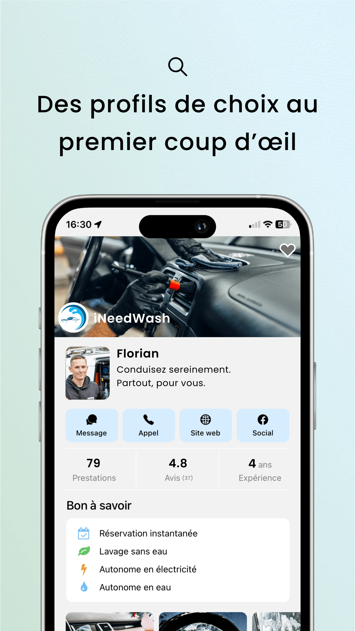Des profils de choix au premier coup d'œil, montrant un profil professionnel sur Octav.