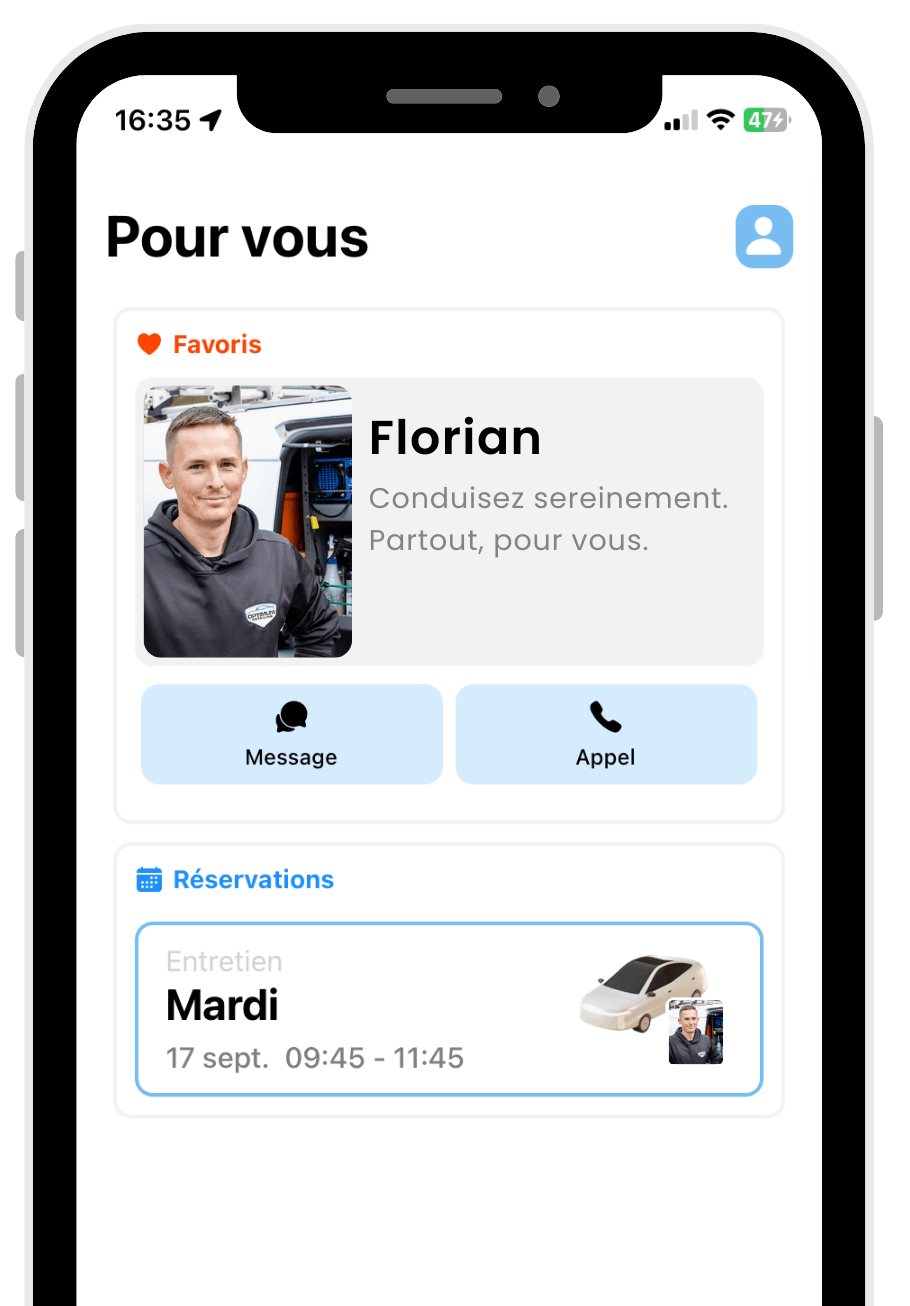 Interface des favoris pour un accès rapide aux informations de réservation