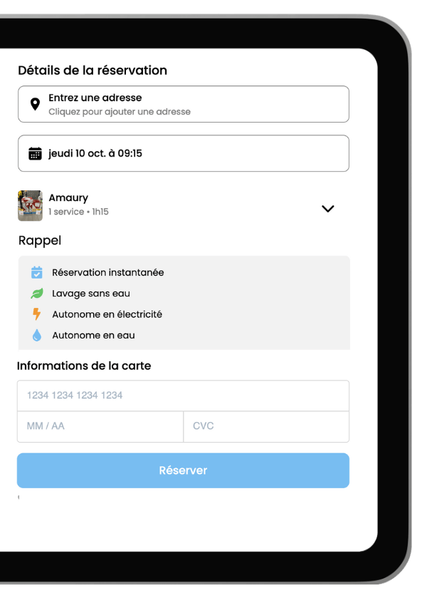 Interface demandant un paiement en avance pour sécuriser les réservations directes
